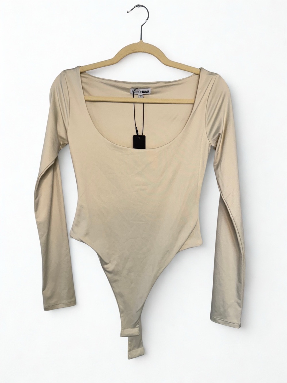Fashion Nova Beige Bodysuit Scoop neck long sleeve
